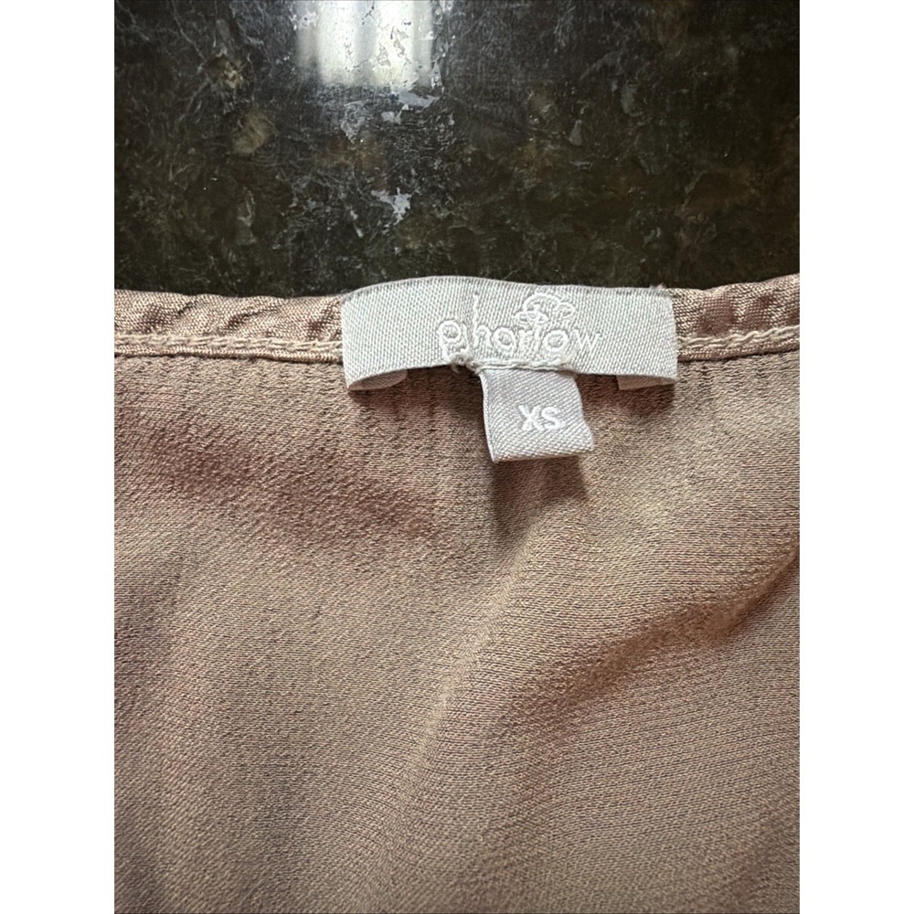 PJ Harlow Satin Pajama Set Bertie Top Mo Bottoms Brown Silky Short Sleeve Sz XS - Picture 3 of 11